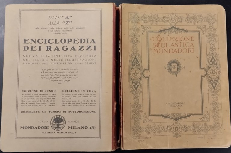 COLLEZIONE SCOLASTICA MONDADORI 1926 Libro scolastico fascismo sussidiario