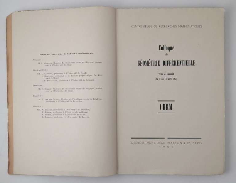 COLLOQUE DE GEOMETRIE DIFFERENTIELLE 1951 Georges Thone Masson libro geometria
