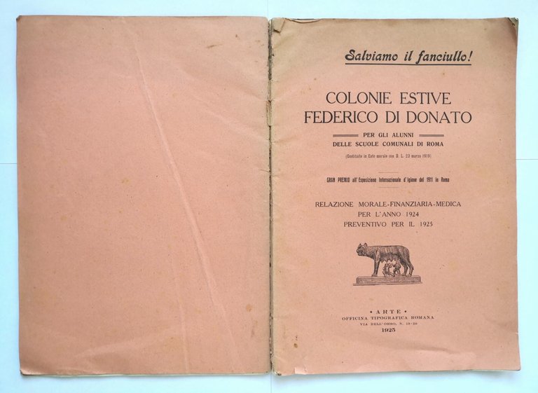 COLONIE ESTIVE FEDERICO DI DONATO 1925 per alunni scuole comunali …