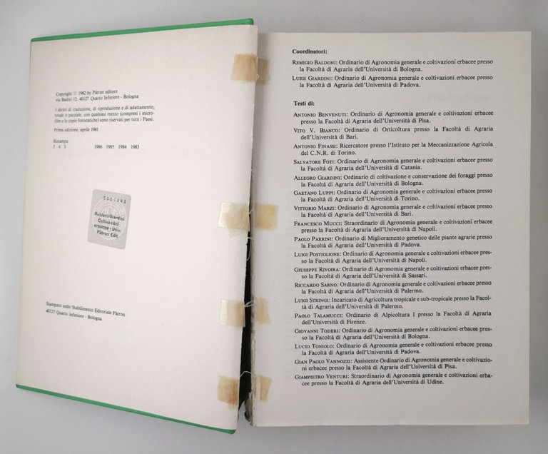 COLTIVAZIONI ERBACEE di Remigio Baldoni e Giardini 1986 Patron Libro …