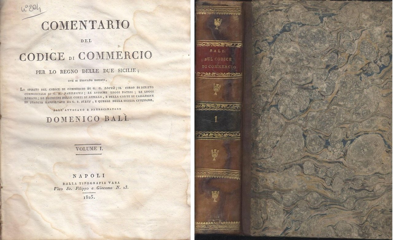COMENTARIO CODICE DI COMMERCIO PER REGNO DELLE DUE SICILIE Vol …