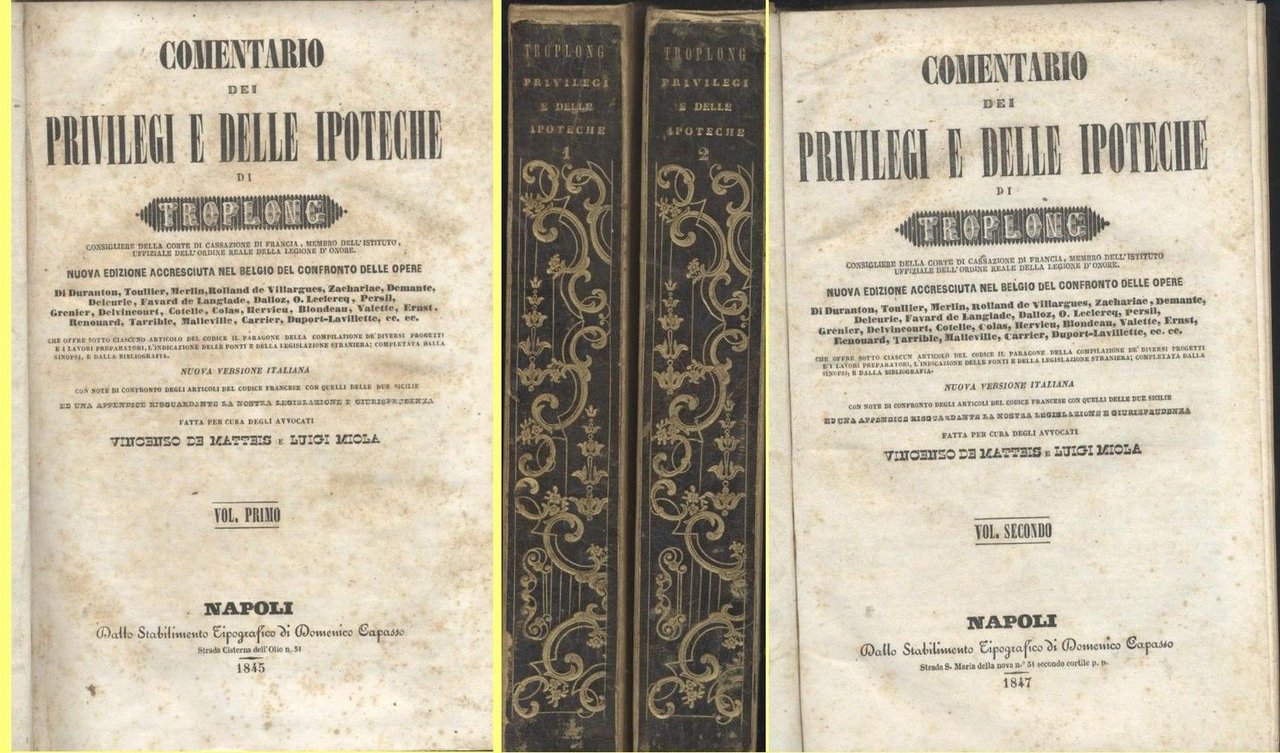 COMENTARIO DEI PRIVILEGI E DELLE IPOTECHE di Troplong 1845 libro …