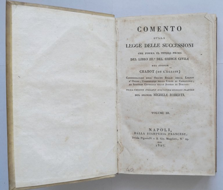 COMENTO SULLA LEGGE DELLE SUCCESSIONI di Chabot Volume 3 e …