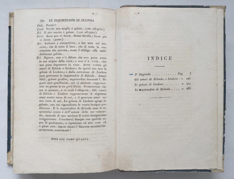 COMMEDIE di Carlo Goldoni tomo 4 bugiardo Lindoro Zelinda 1819 …