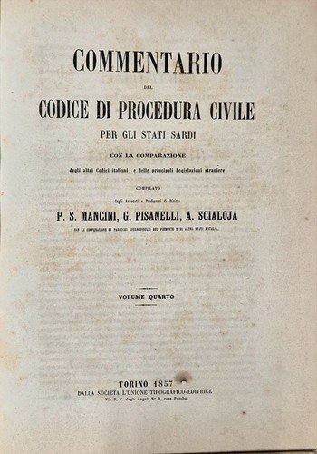 COMMENTARIO DEL CODICE DI PROCEDURA CIVILE STATI SARDI 6 volumi …