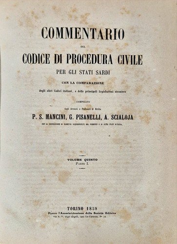 COMMENTARIO DEL CODICE DI PROCEDURA CIVILE STATI SARDI 6 volumi …