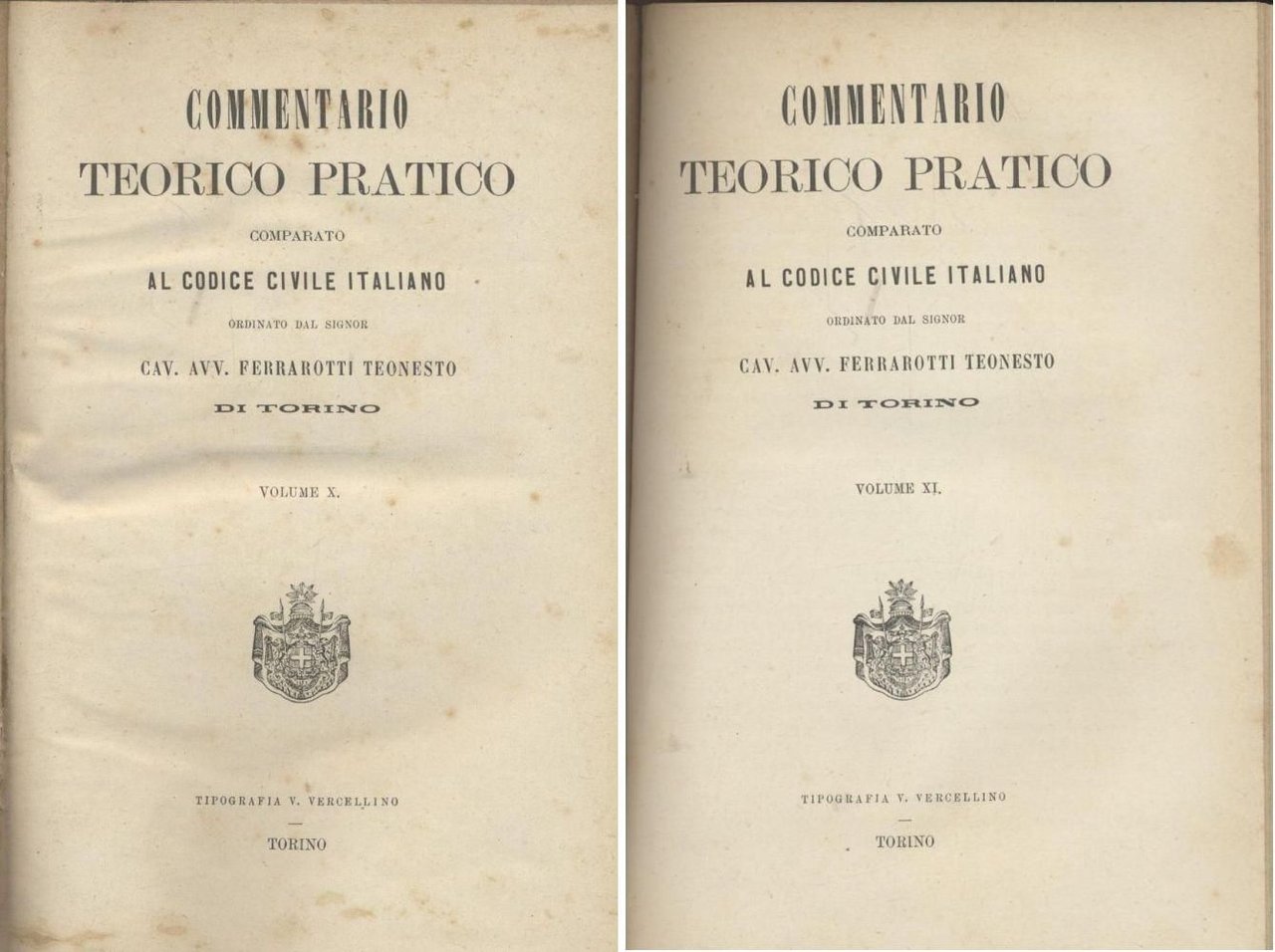 COMMENTARIO TEORICO PRATICO Codice Civile Italiano Volumi 10 11 Ferrarotti …