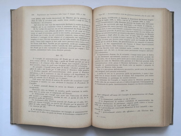 COMMENTO DELLA NUOVA LEGISLAZIONE IN MATERIA ECCLESIASTICA di Jacuzio 1932 …