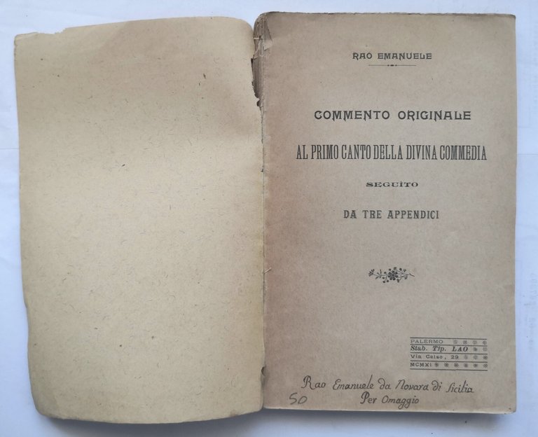 COMMENTO ORIGINALE PRIMO CANTO DELLA DIVINA COMMEDIA di Rao Emanuele …