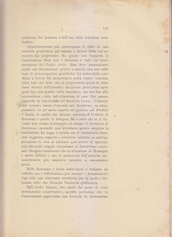 COMMISSIONE DI INCHIESTA SUI CONFLITTI AGRARI IN ROMAGNA 1911 Libro …