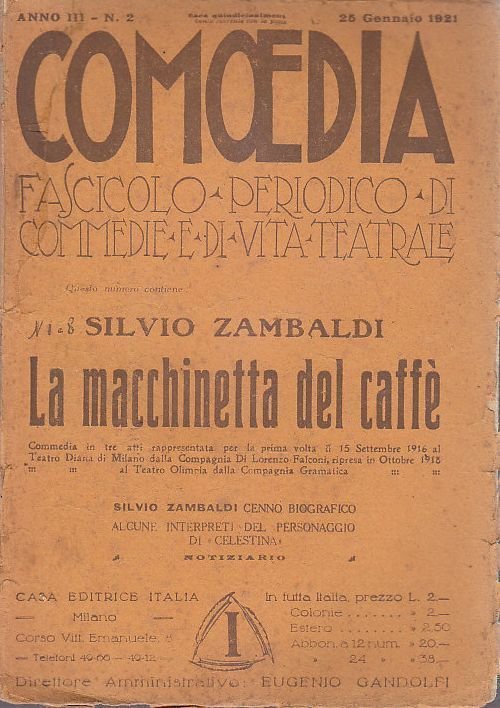 COMOEDIA 25 gennaio 1921 LA MACCHINETTA DEL CAFFE' di ZAMBALDI …