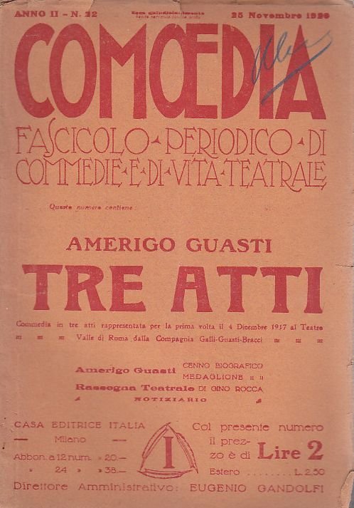 COMOEDIA rivista di teatro vintage 25 NOVEMBRE 1920 TRE ATTI …
