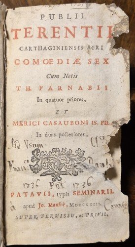 COMOEDIAE SEX di Terenzio 1723 Manfrè Libro antico Publii Terentii …