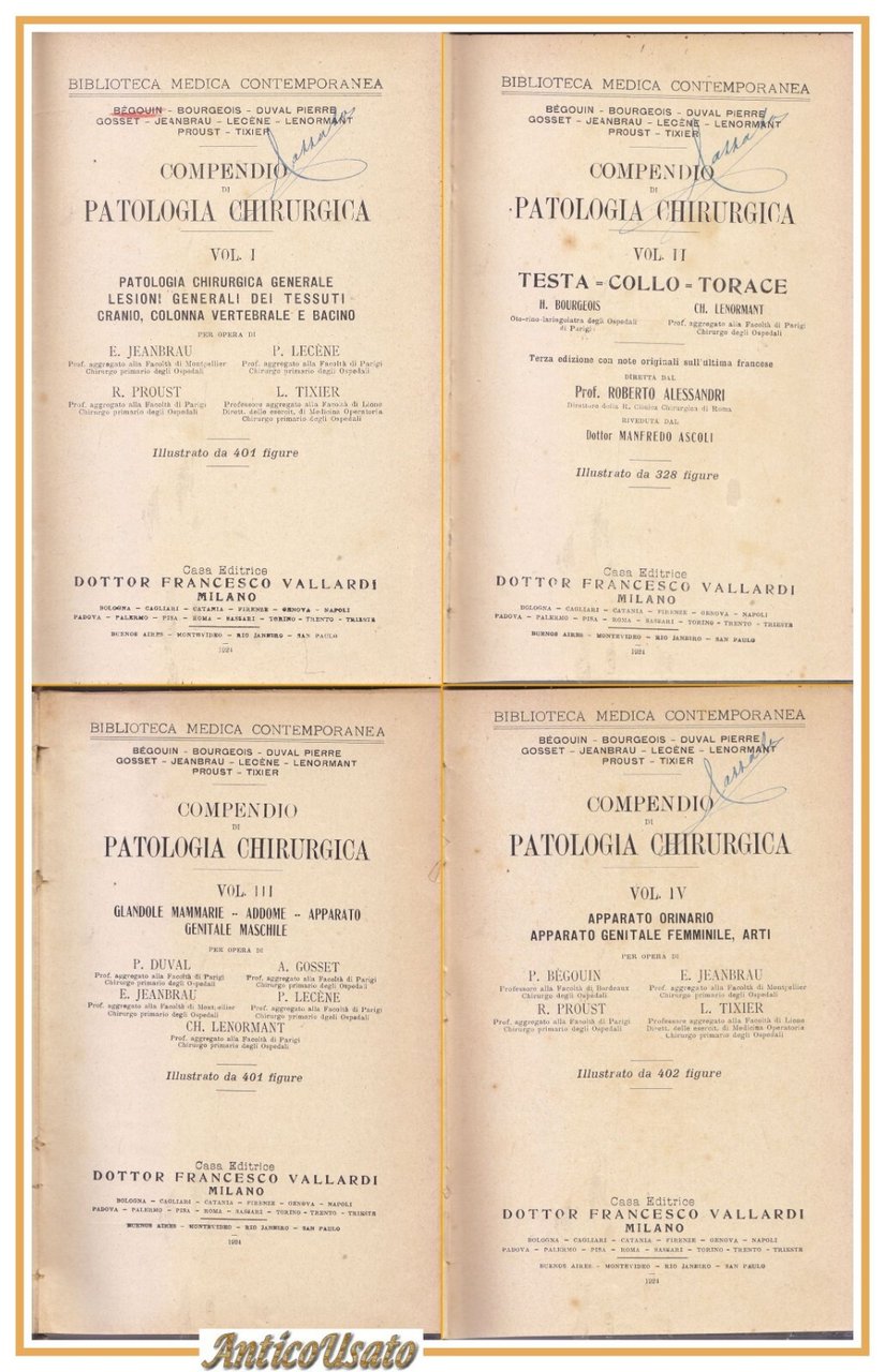 COMPENDIO DI PATOLOGIA CHIRURGICA Begouin Gosset 4 volumi COMPLETA 1924 …