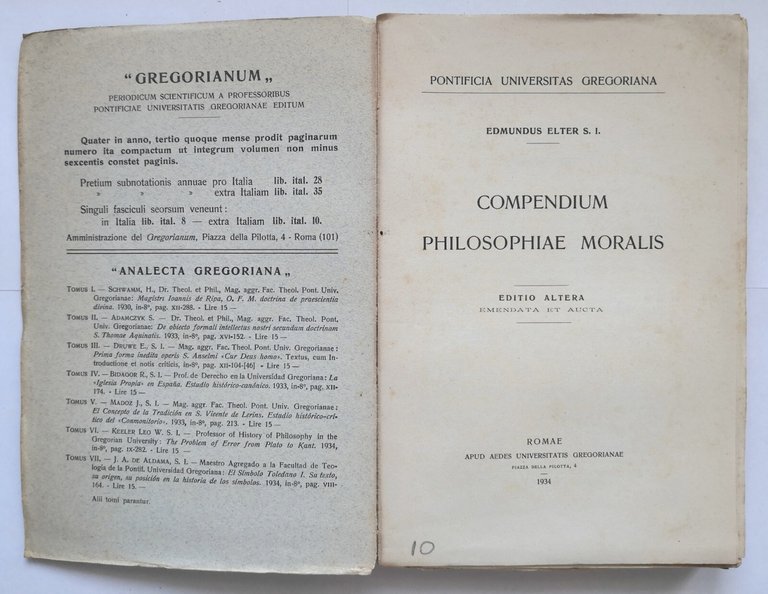 COMPENDIUM PHILOSOPHIAE MORALIS di Edmundus Elter 1934 Libro pontificia universi
