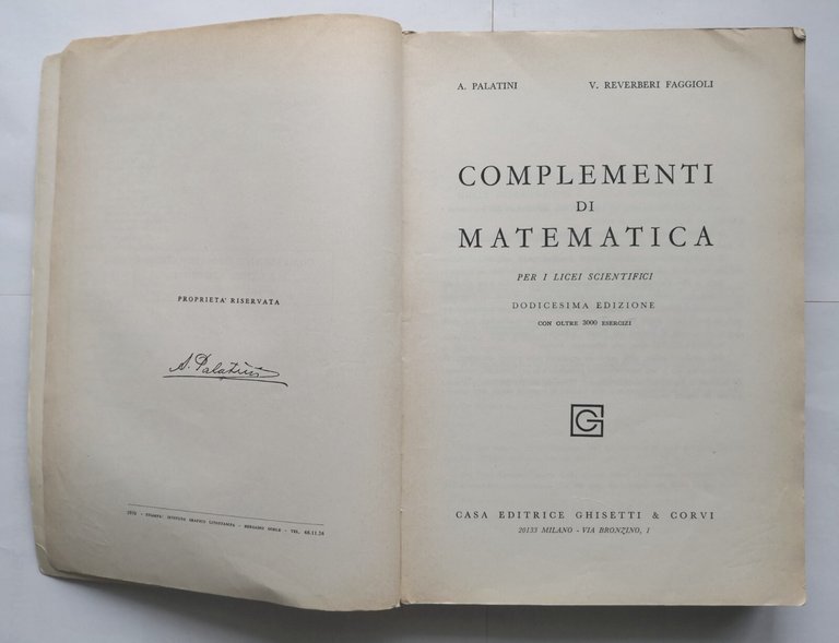 COMPLEMENTI DI MATEMATICA Palatini Reverberi Faggioli 1970 Ghisetti Corvi Libro