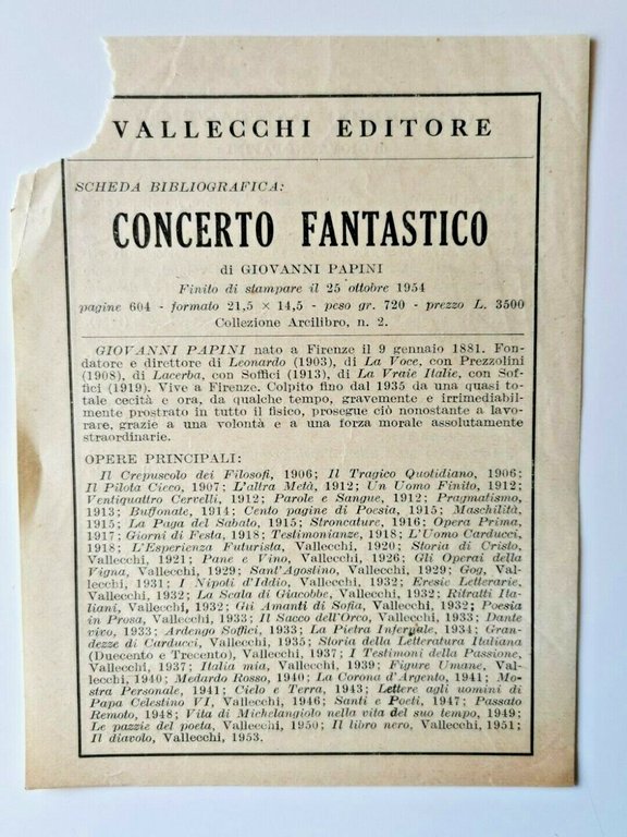 CONCERTO FANTASTICO di Giovanni Papini 110 racconti capricci divertimenti libro
