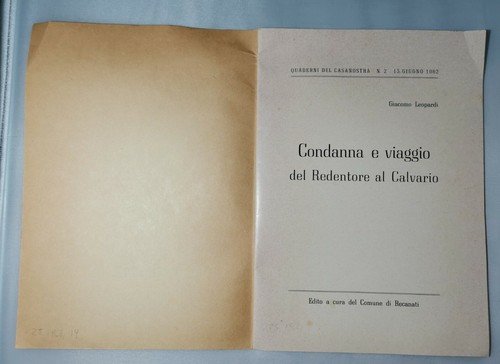 CONDANNA E VIAGGIO DEL REDENTORE AL CALVARIO di Giacomo Leopardi …