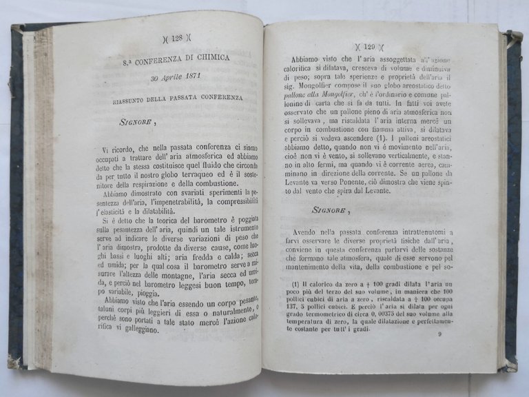 CONFERENZE FISICO CHIMICHE PER L'ISTRUZIONE MULIEBRE 1871 libro antico autografo