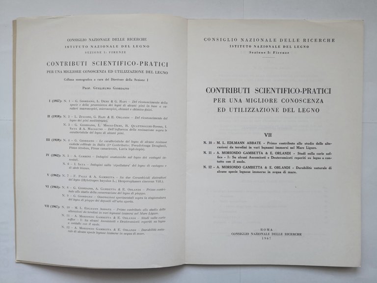 CONTRIBUTI SCIENTIFICO PRATICI PER UNA MIGLIORE CONOSCENZA DEL LEGNO 1967 …