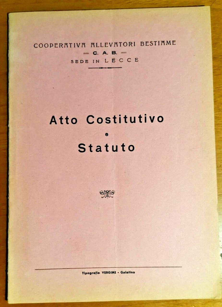 COOPERATIVA ALLEVATORI BESTIAME LECCE atto costitutivo e statuto 1959 CAB …