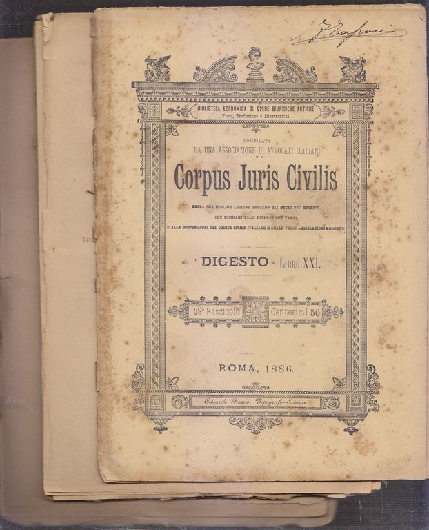 CORPUS JURIS CIVILIS nella sua miglior lezione 28 fascicoli 1884 …