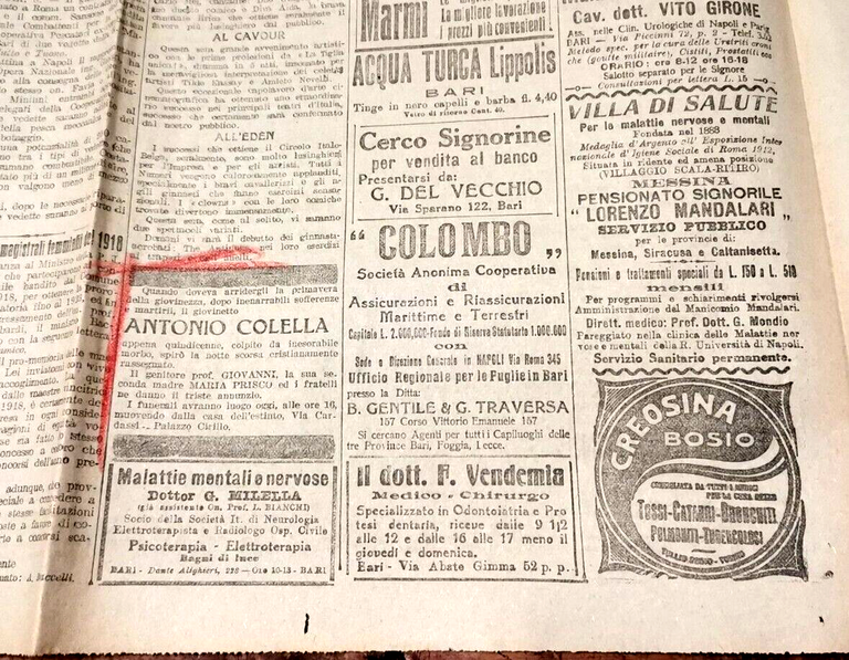 CORRIERE DELLE PUGLIE 9 gennaio 1920 Giornale quotidiano Gazzetta Bari …