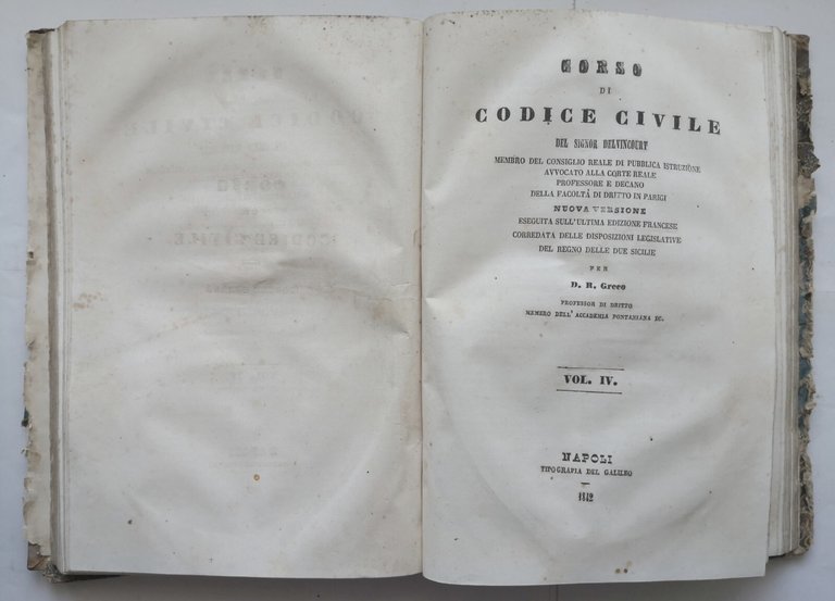 CORSO DI CODICE CIVILE Delvincourt volume 3 4 Libro 1842 …