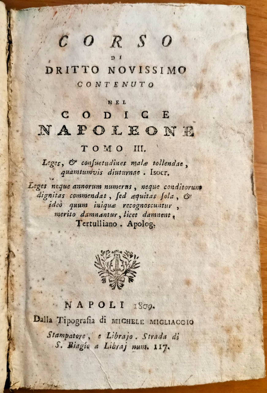 CORSO DI DIRITTO NOVISSIMO CONTENUTO NEL CODICE NAPOLEONE tomo 3 …