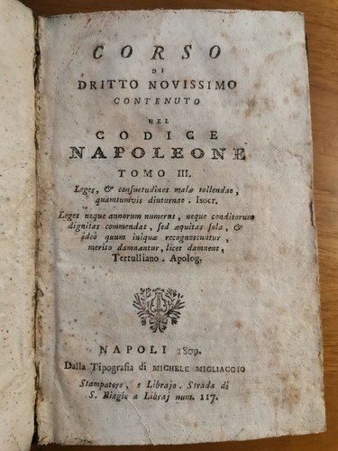 CORSO DI DIRITTO NOVISSIMO CONTENUTO NEL CODICE NAPOLEONE tomo III …