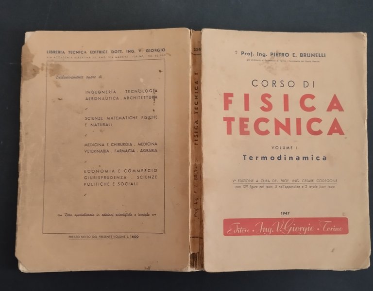 CORSO DI FISICA TECNICA Volume 1 TERMODINAMICA Brunelli 1947 Giorgio …