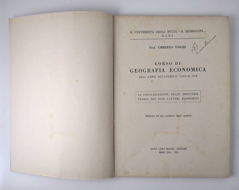 CORSO DI GEOGRAFIA ECONOMICA Anno 1940 1941 Umberto Toschi - …