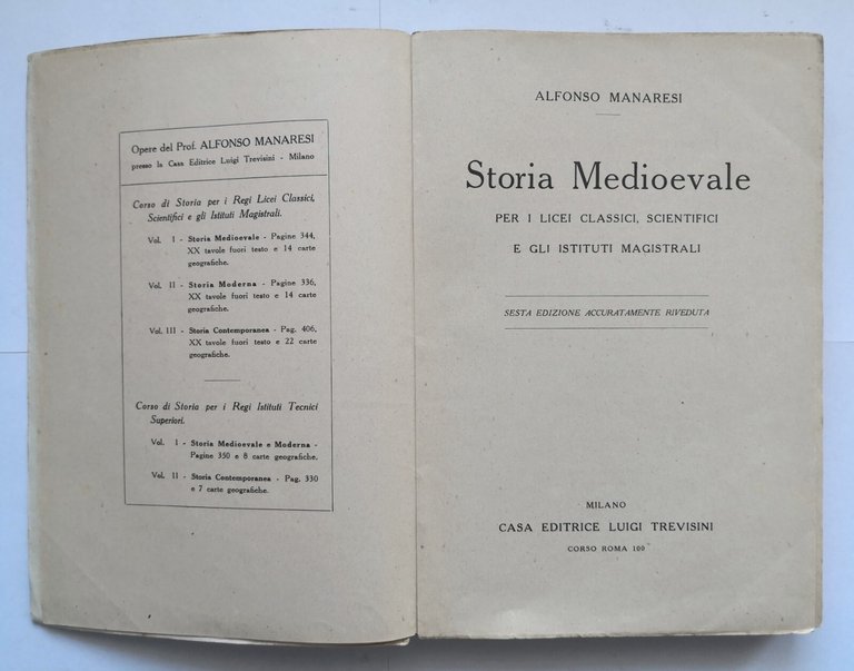 CORSO DI STORIA Alfonso Manaresi 3 libri 1940 Trevisini moderna …
