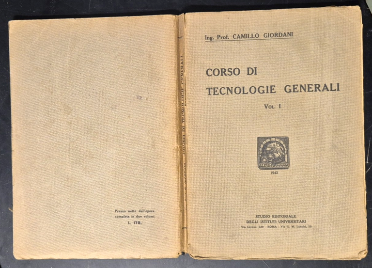 CORSO DI TECNOLOGIE GENERALI volume 1 Camillo Giordani 1943 Libro … | Immagine Gallery 2