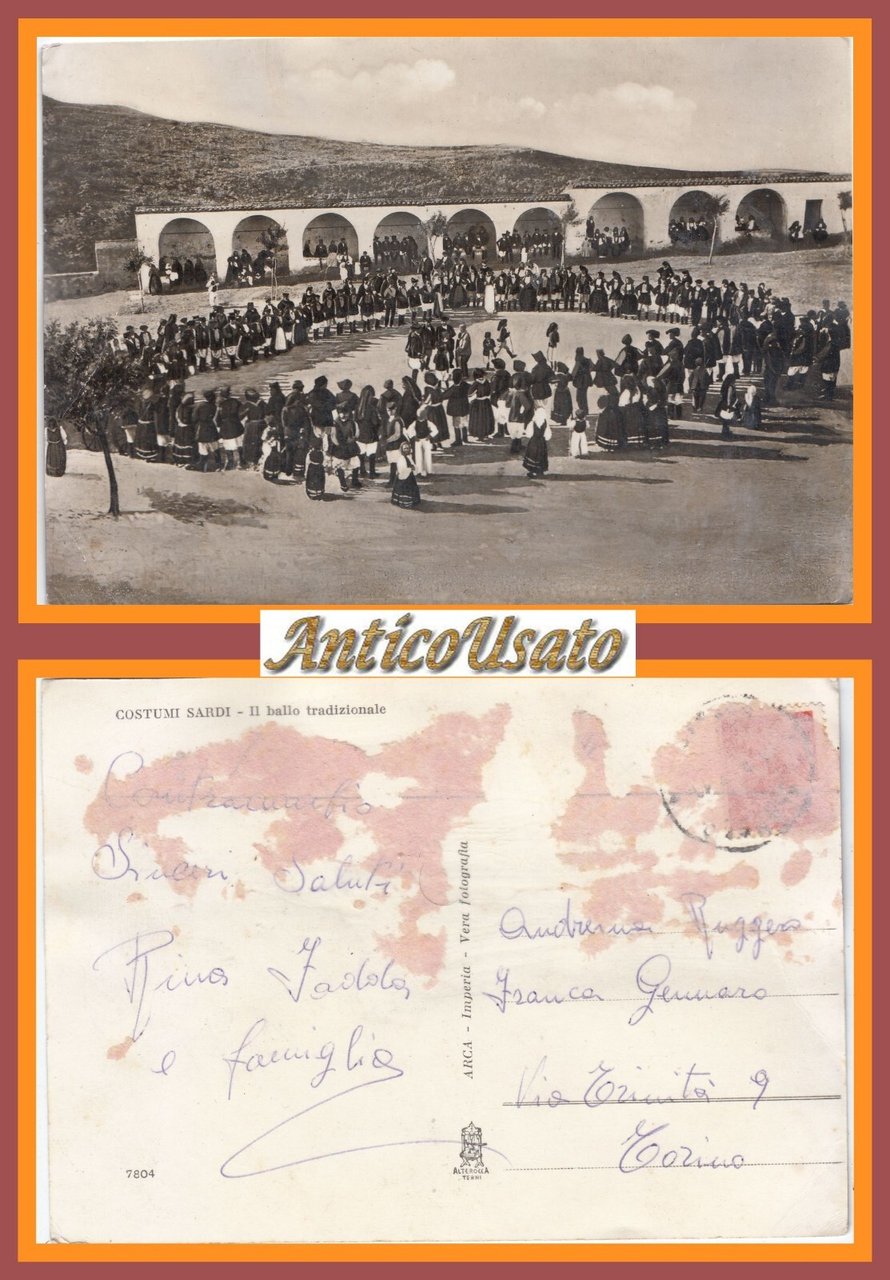 COSTUMI SARDI IL BALLO TRADIZIONALE Cartolina Vintage d'epoca viaggiata anni …