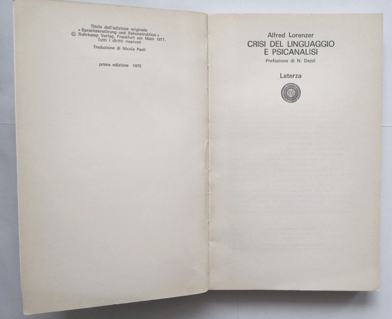 CRISI DEL LINGUAGGIO E PSICANALISI di Alfred Lorenzer 1975 Laterza …