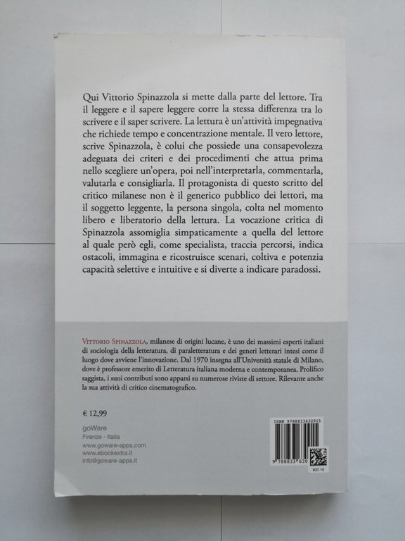 CRITICA DELLA LETTURA di Vittorio Spinazzola 2022 Tirature goware Libro