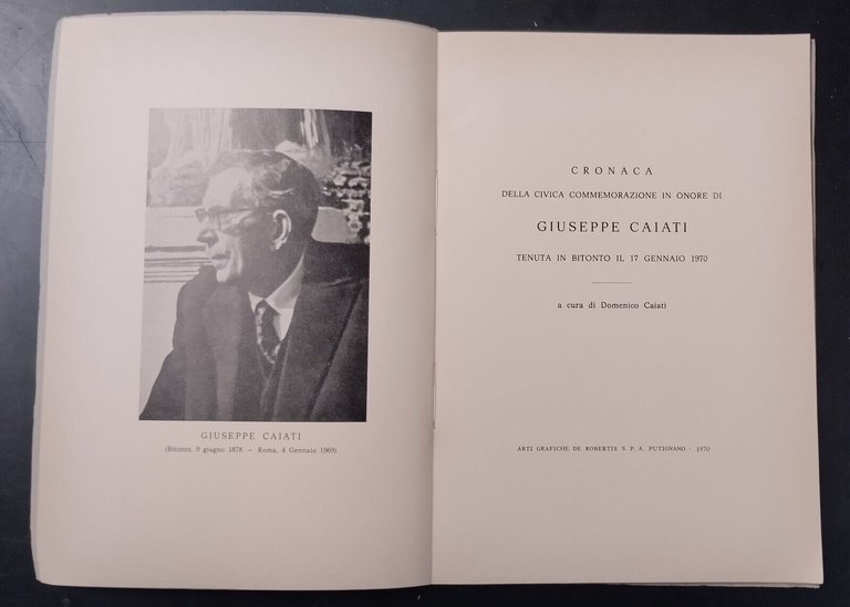 CRONACA DELLA CIVICA COMMEMORAZIONE IN ONORE DI GIUSEPPE CAIATI 1970 …