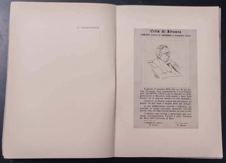 CRONACA DELLA CIVICA COMMEMORAZIONE IN ONORE DI GIUSEPPE CAIATI 1970 …