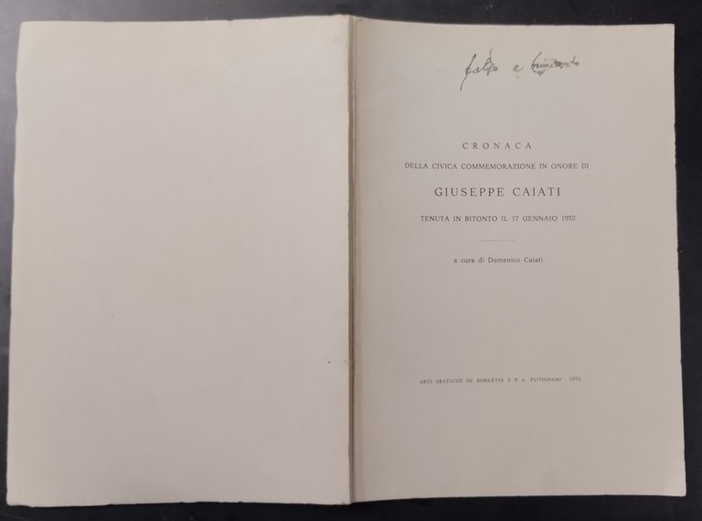 CRONACA DELLA CIVICA COMMEMORAZIONE IN ONORE DI GIUSEPPE CAIATI 1970 …