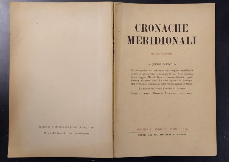 CRONACHE MERIDIONALI RIVISTA MENSILE NUMERO 3 1956 conseguenze maltempo regioni