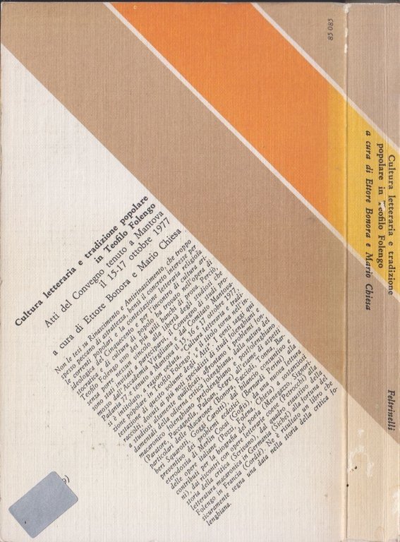 CULTURA LETTERARIA E TRADIZIONE POPOLARE IN TEOFILO FOLENGO 1979 Libro …
