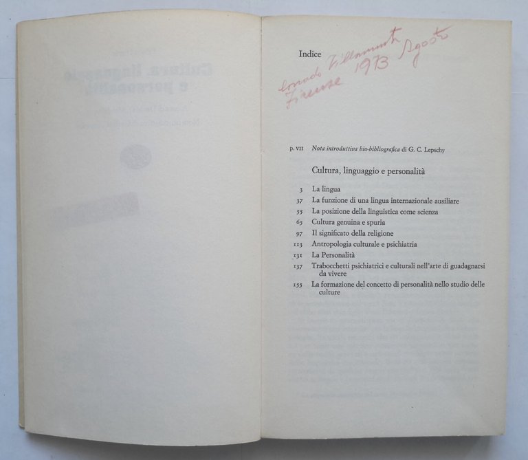 CULTURA LINGUAGGIO E PERSONALITÀ di Edward Sapir 1972 Einaudi Libro …
