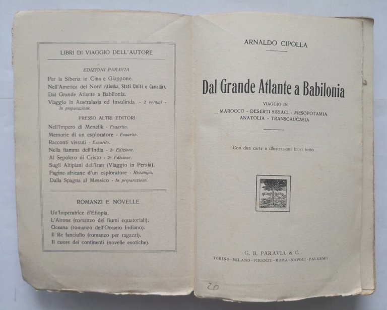 DAL GRANDE ATLANTE A BABILONIA di Arnaldo Cipolla 1926 Paravia …