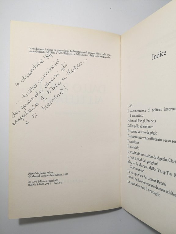 DALLO SPILLO ALL'ELEFANTE di Manuel Montalban 1994 Frassinelli libro racconti