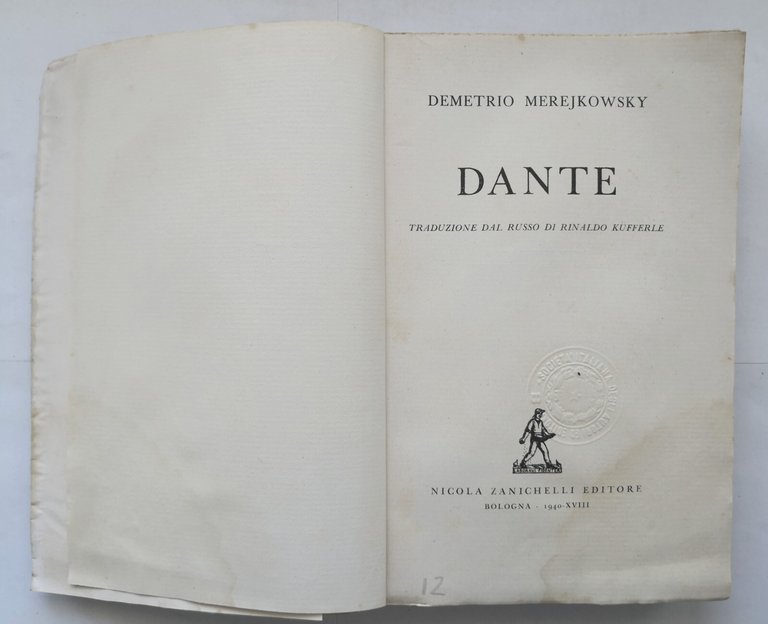 DANTE di Demetrio Merejkowsky 1940 Nicola Zanichelli Libro