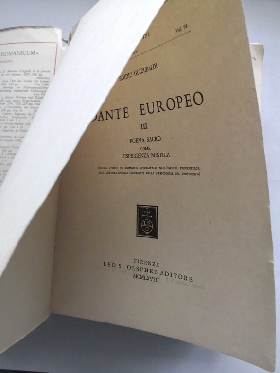 DANTE EUROPEO di Egidio Guidubaldi 3 volumi 1965 Olschki libro …