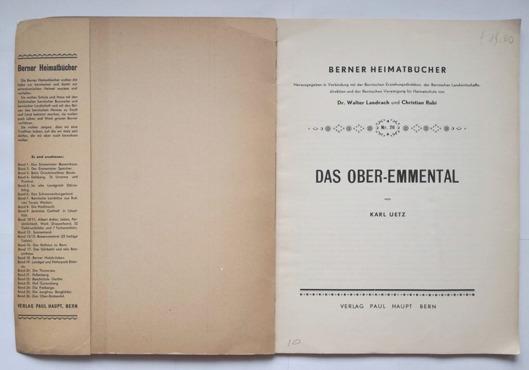 DAS OBER EMMENTAL di Karl Uetz 1955 Paul Haupt Bern …