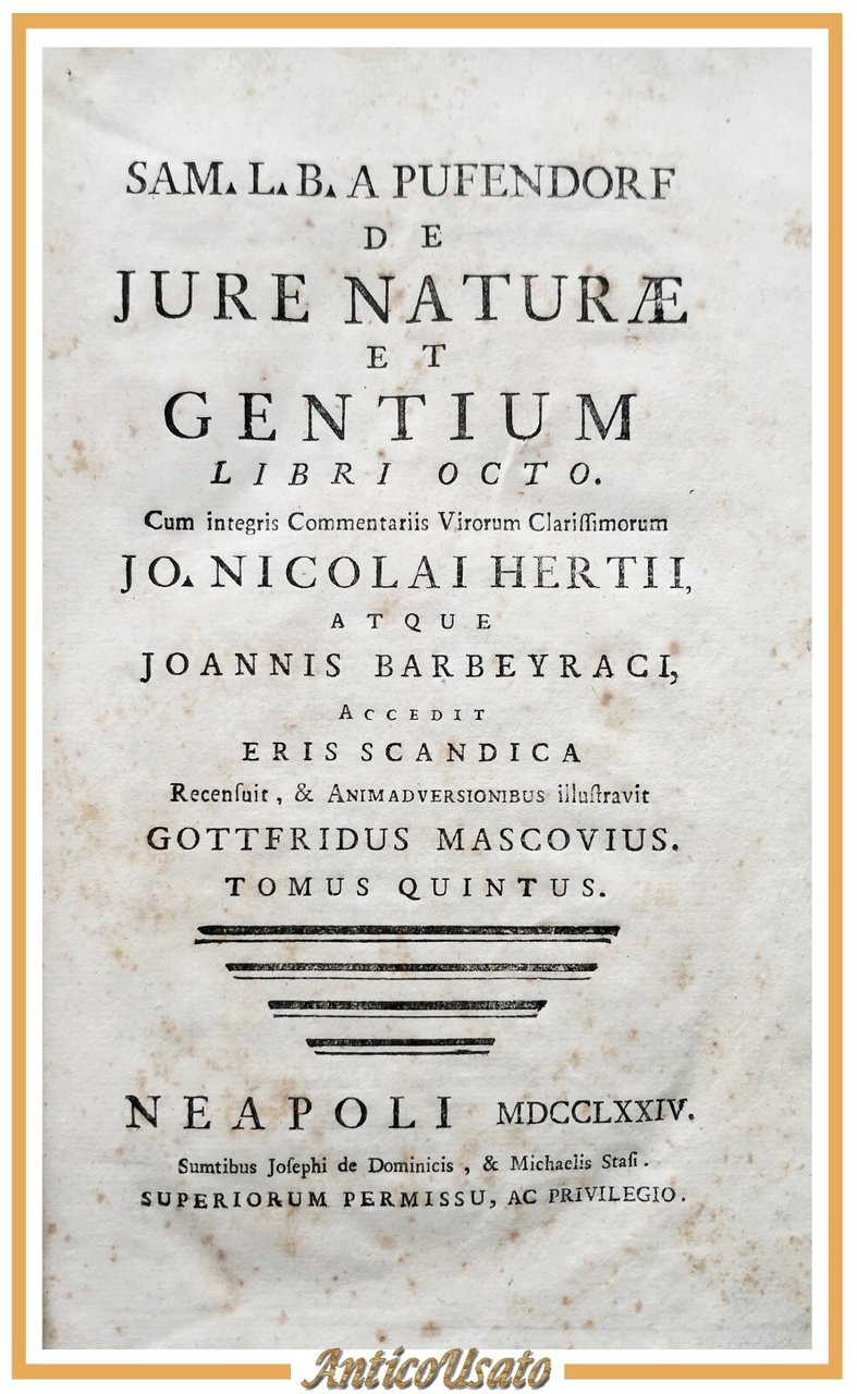 DE JURE NATURAE ED GENTIUM tomo V e VI Pufendorf …