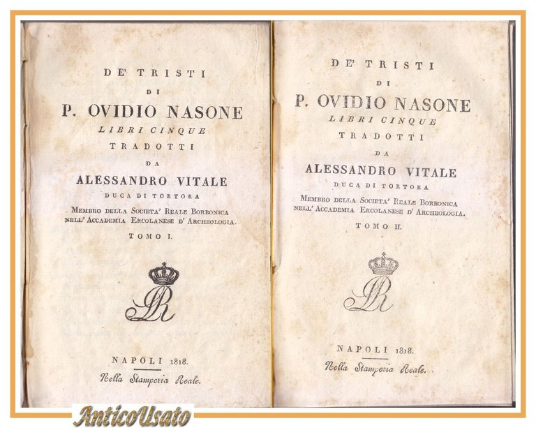 DE TRISTI Di Publio Ovidio Nasone 1818 Stamperia Reale Libro Antico Vitale